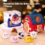 hahaland Baby Toys 6-12 Months - Surprise Barn Stuffed Farm Animals, Rattle, Crinkle, Mirror, Montessori Toys for 6 Month Old Sensory Balls 1-3 Plush Toy Girl Boy Gifts Baby Easter Basket Stuffers