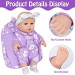 12" Baby Doll with Flower Pattern Backpack Carrier,12 Inch Realistic Baby Dolls with Clothes and Accessories Hanky Pacifier Bottle Diaper Toy Pretend Play Collection for 3+ Child Girls Gifts