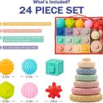 Jyusmile Baby Toys 6-12 Months, Montessori Toy for Babies 6-12 Months, Incl Stacking Building Blocks & Soft Infant Teething Toys & Sensory Balls for Toddlers 0-3-6-9-12 Month